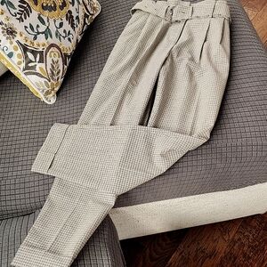 Michael Michael Kors Size 8 Tattersall Pleated Belted Trousers